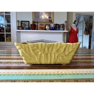 Vintage UPCO #483 Pottery Dish Planter Yellow Speckled glazed USA